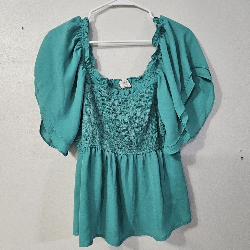 Bibi Blue/green Off The Shoulder Blouse!